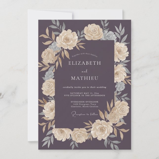 Mauve Champagne Ranunculus Eucalyptus Wedding Invitation (Front)