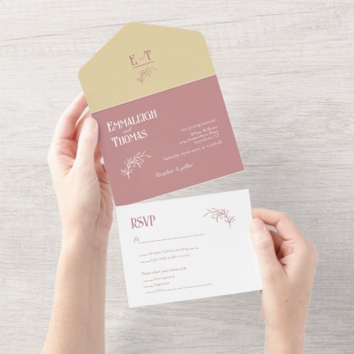 Mauve Champagne  White Simple Modern Wedding All In One Invitation