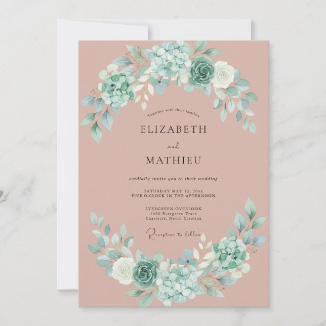 Mauve Charming Succulent Wedding Invitation (Front)