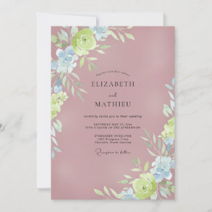 Mauve Chartreuse Painted Wedding Invitation