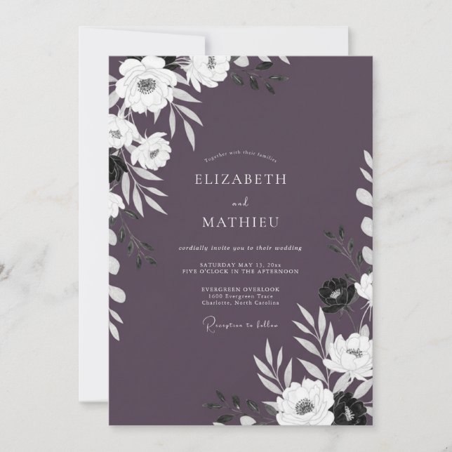 Mauve Chic Botanical Evening Wedding Invitation (Front)