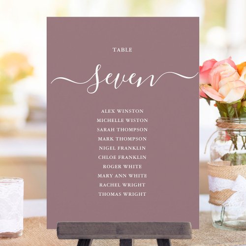 Mauve Chic Script Table Number Seating Chart