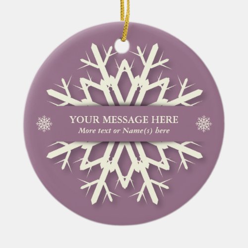Mauve Christmas Snowflake  Name and Message Photo Ceramic Ornament
