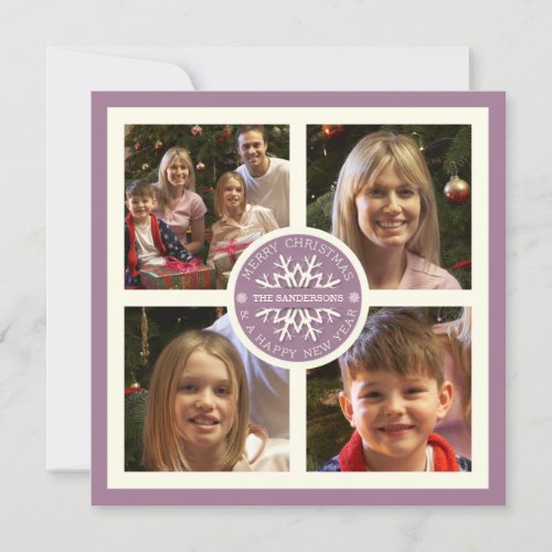 Mauve Christmas Snowflake Photo Card  4 Photos