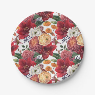 Mauve Chrysanthemums and Red Amaryllis Autumn Paper Plates