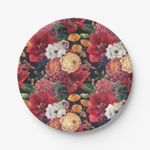 Mauve Chrysanthemums and Red Amaryllis Autumn Paper Plates
