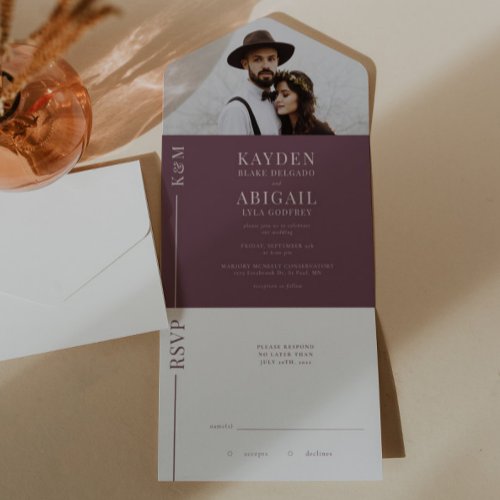 Mauve Clean Line Wedding Invitation