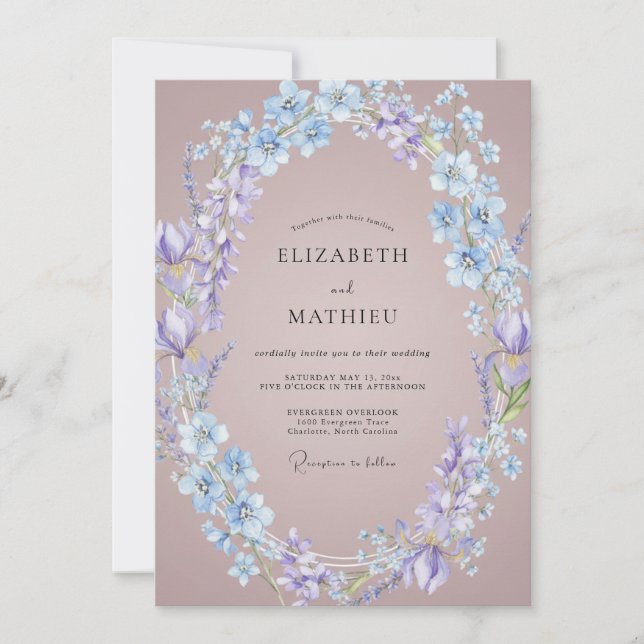 Mauve Cornflower Wreath Wedding Invitation (Front)
