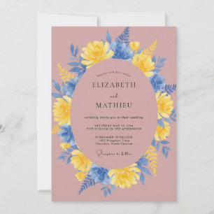 Mauve Cornflower Yellow Wreath Wedding Invitation