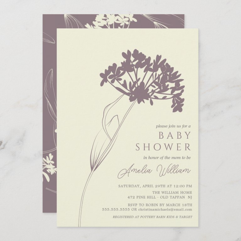 Mauve &amp; Cream Modern Floral Baby Shower Invitation