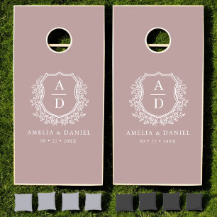 Mauve Crest Botanical Monogram Wedding  Cornhole Set