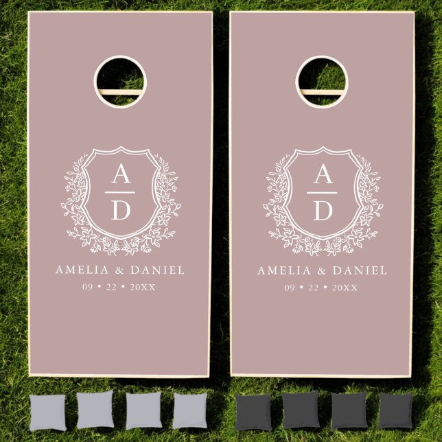 Mauve Crest Botanical Monogram Wedding  Cornhole Set (Creator Uploaded)