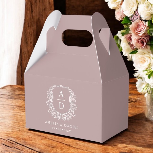 Mauve Crest Floral Monogram Wedding Modern Favor Boxes (Creator Uploaded)