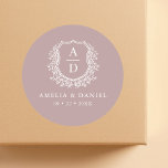 Mauve Crest Modern Monogram Wedding  Classic Round Sticker<br><div class="desc">Add a refined finishing touch to your wedding details with our Mauve Crest Modern Monogram Wedding Classic Round Sticker. Featuring a minimalist crest design in soft mauve tones paired with a sleek modern monogram, this versatile sticker is perfect for sealing invitations, favor bags, or thank you cards. The elegant blend...</div>
