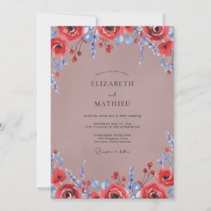 Mauve Crimson Painted Wedding Invitation
