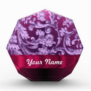 Mauve damask floral pattern on magenta award