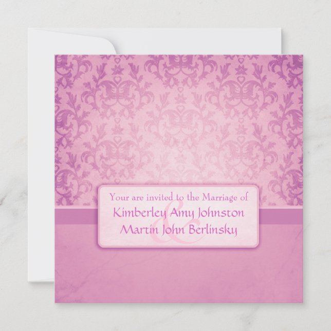 Mauve damask formal wedding square invitation (Front)