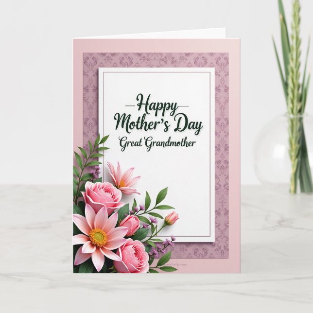 Mauve Damask Mothers Day Card (Front)