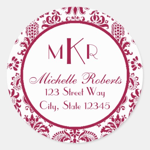 Mauve Damask Round Return Address Label