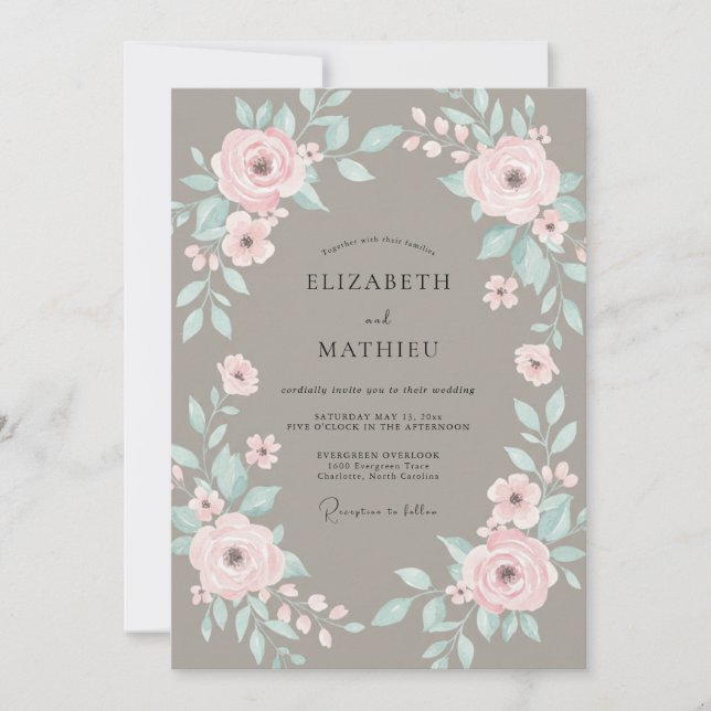 Mauve Delicate Floral Garland Wedding Invitation (Front)