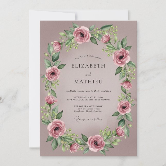 Mauve Delicate Romantic Wedding Invitation (Front)