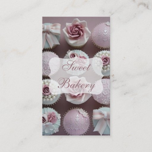 Customizable Mauve Designer Cupcake Bakery Business Card Template