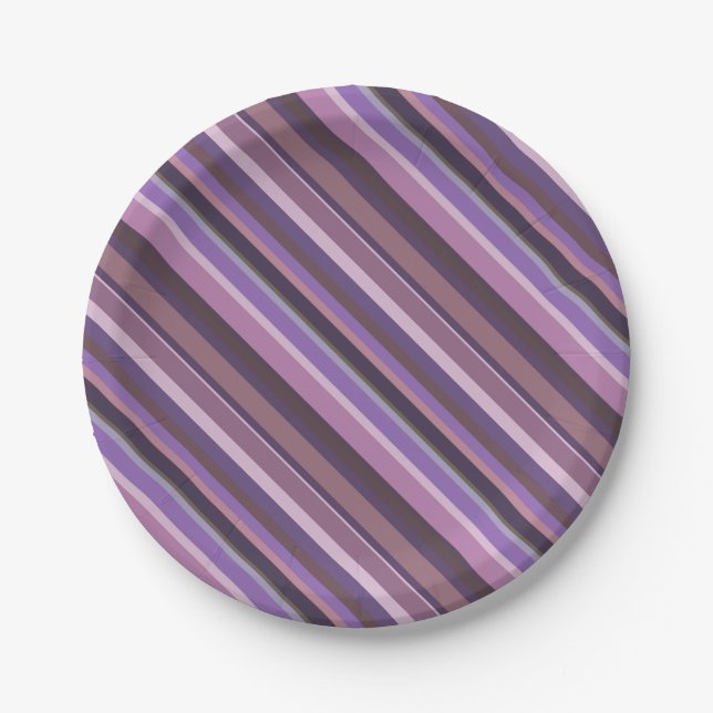 Mauve diagonal stripes paper plates (Front)