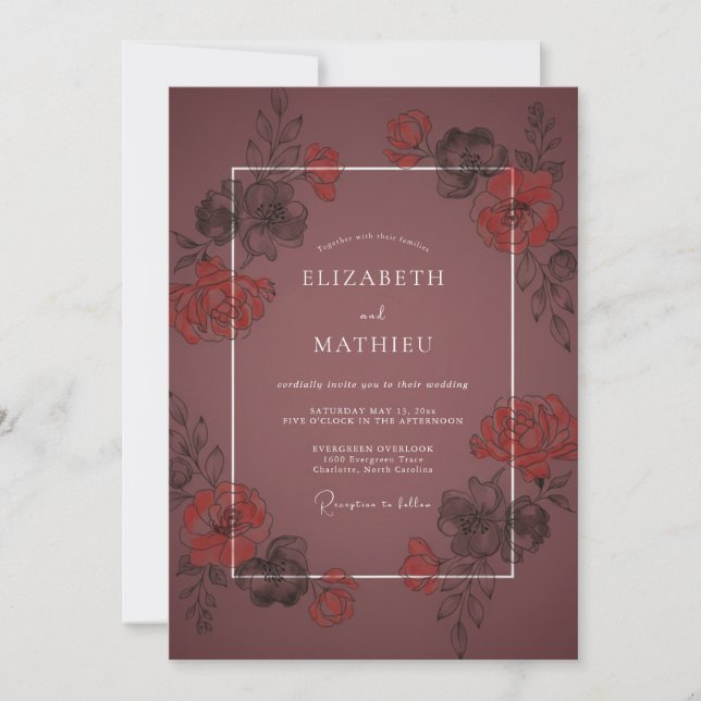 Mauve Dramatic Autumnal Wedding Invitation (Front)