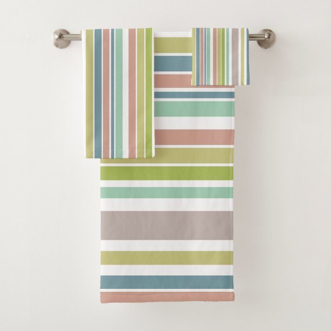 Mauve Dusk Blue Stripes Bath Towel Set (Insitu)