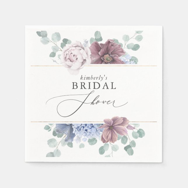 Mauve Dusty Blue Floral Baby Shower Bridal Shower Napkins (Front)