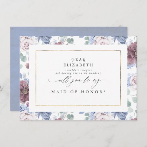 Mauve Dusty Blue Floral Bridesmaid Maid of Honor Invitation