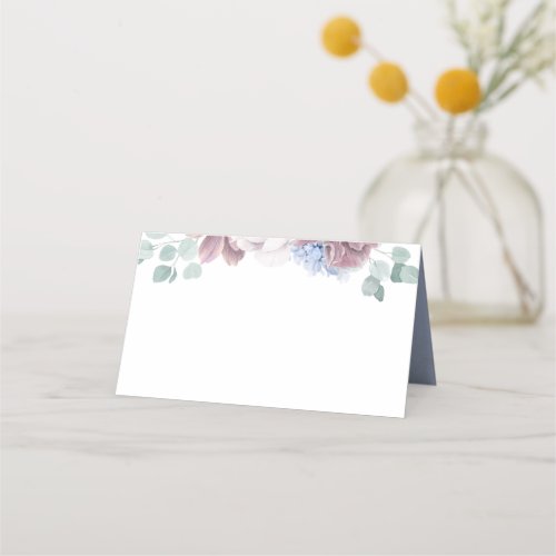 Mauve Dusty Blue Floral Elegant Romantic Wedding Place Card