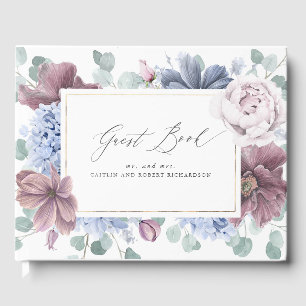 Mauve Dusty Blue Floral Elegant Wedding Guest Book
