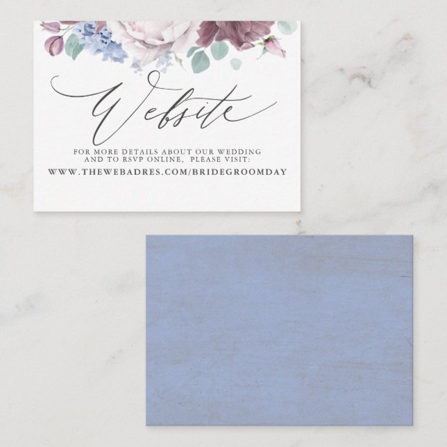 Mauve Dusty Blue Floral Wedding Website Card (Front/Back)