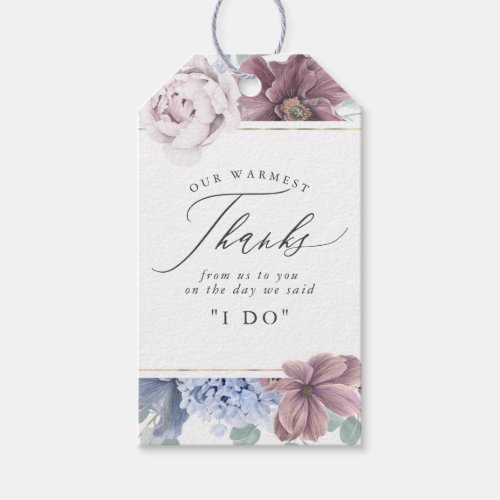 Mauve Dusty Blue Flowers Elegant Thank You Gift Tags