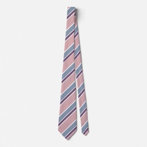 Mauve Dusty Blue Pink Diagonal Stripes Striped Neck Tie