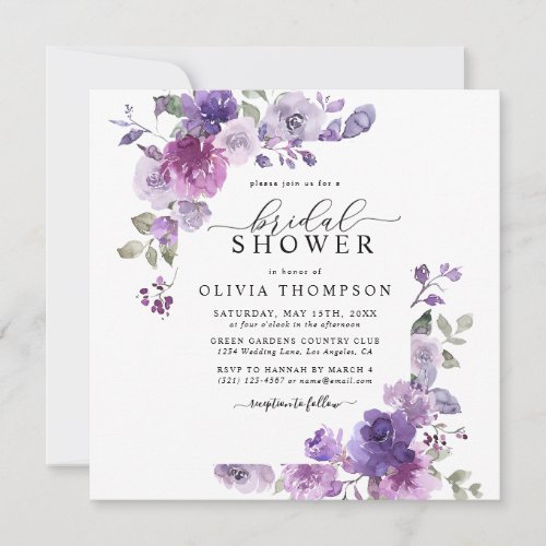 Mauve Dusty Lilac Purple Floral Bridal Shower Invitation