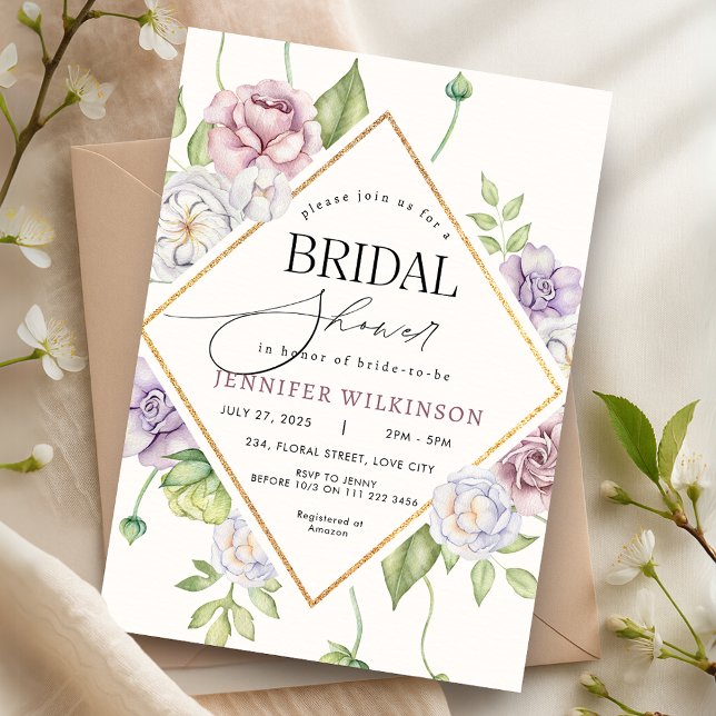 Mauve Dusty Pink Floral Roses Bridal Shower Invitation (Mauve Dusty Pink Floral Roses Bridal Shower Invitation)