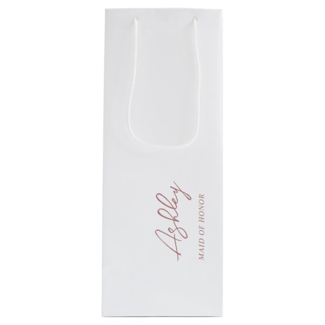 Mauve Dusty Pink Personalized Wedding Party Name Wine Gift Bag (Front)