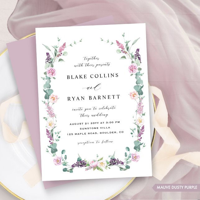 Mauve, Dusty Purple Pastel Delicate Floral Wedding Invitation (Creator Uploaded)