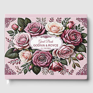 Mauve & Dusty Rose Blooms Moody Floral Wedding Guest Book