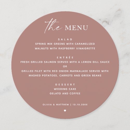 Mauve  dusty rose fall minimalist wedding circle menu