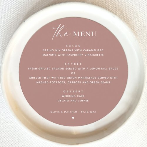 Mauve Dusty Rose Fall Wedding | Minimalist Round Menu