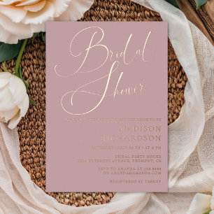 Mauve Dusty Rose Gold Elegant Bridal Shower Foil Invitation