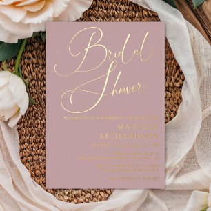 Mauve Dusty Rose Gold Minimalist Bridal Shower Foil Invitation