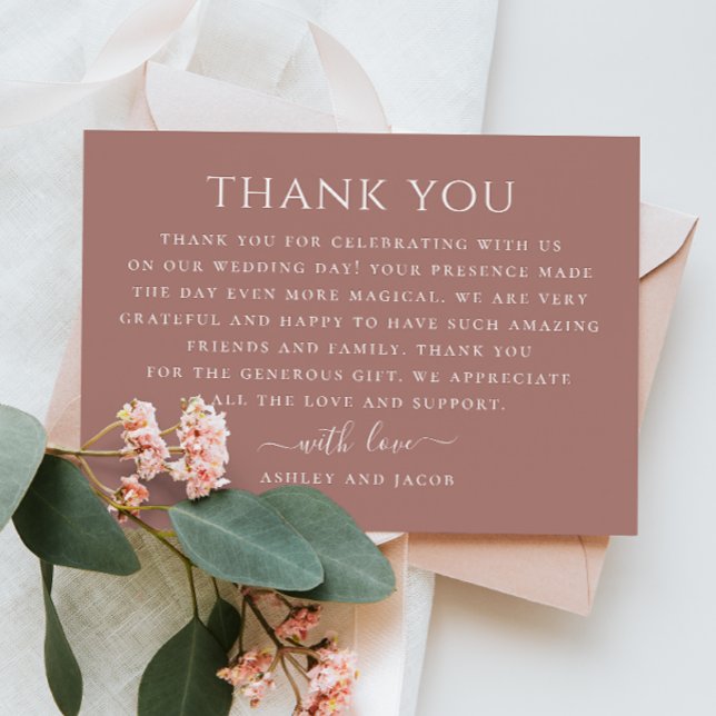 Mauve / dusty rose minimalist typography wedding thank you card (Creator Uploaded)