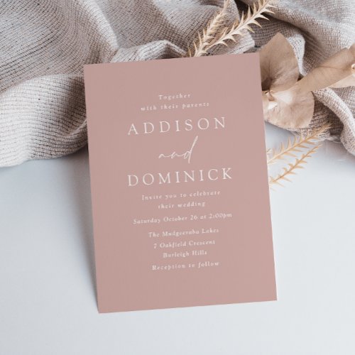 Mauve Dusty Rose Modern Minimalist Wedding Invitation