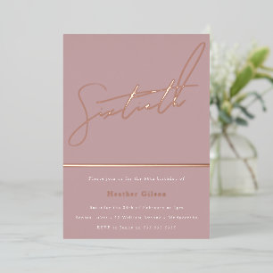 Mauve Dusty Rose Pink 60th Birthday Party Golden Foil Invitation