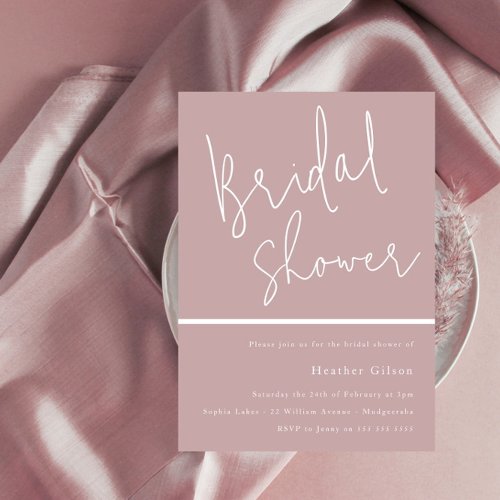 Mauve Dusty Rose Pink Modern Bridal Shower  Invitation