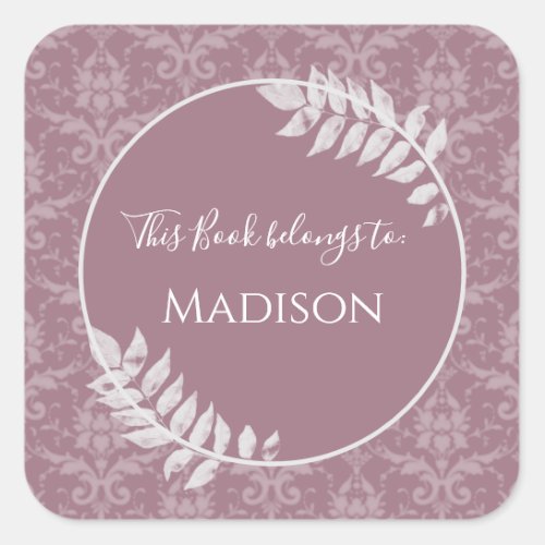 Mauve Elegant Damask Book Sticker